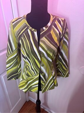 Lafayette 148 New York Cotton Olive and White Striped Blazer